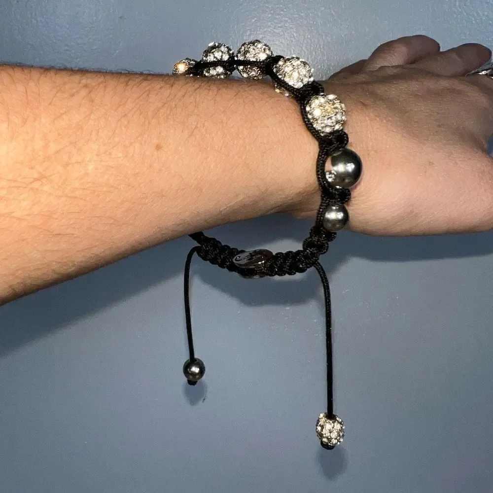 Black Macrame “Eye of Horus” Knotted Shamballa Crystal Ball Bead Bracelet